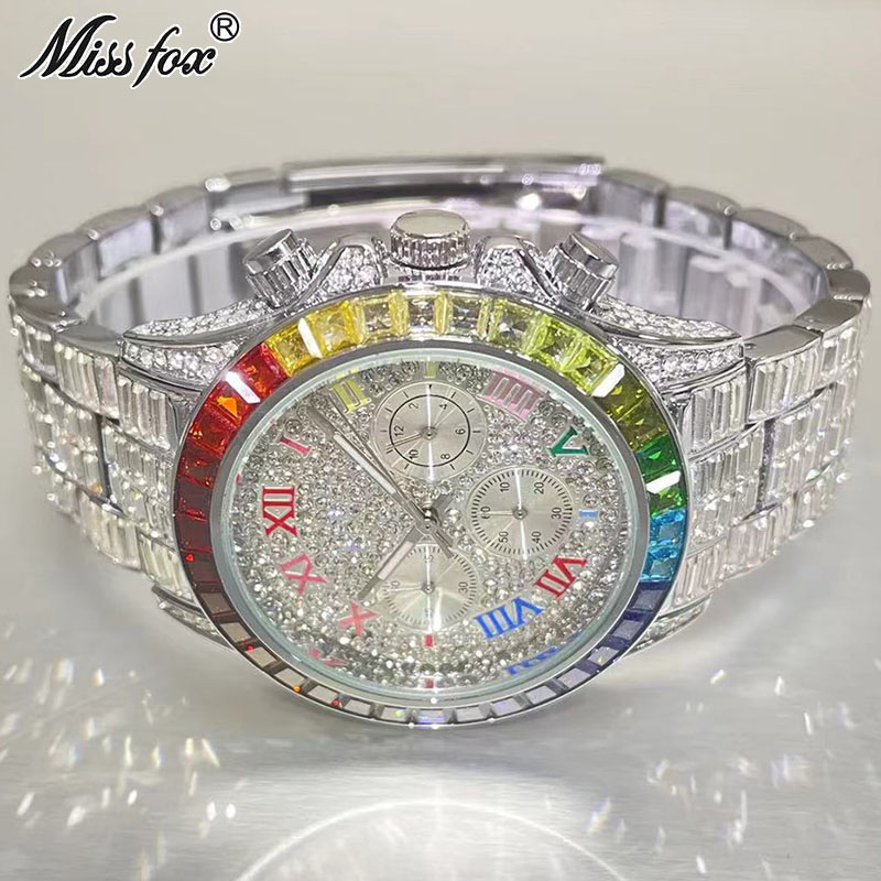 Luxury Watch Magazine - MISSFOX-Relógio gelado de luxo para homens,