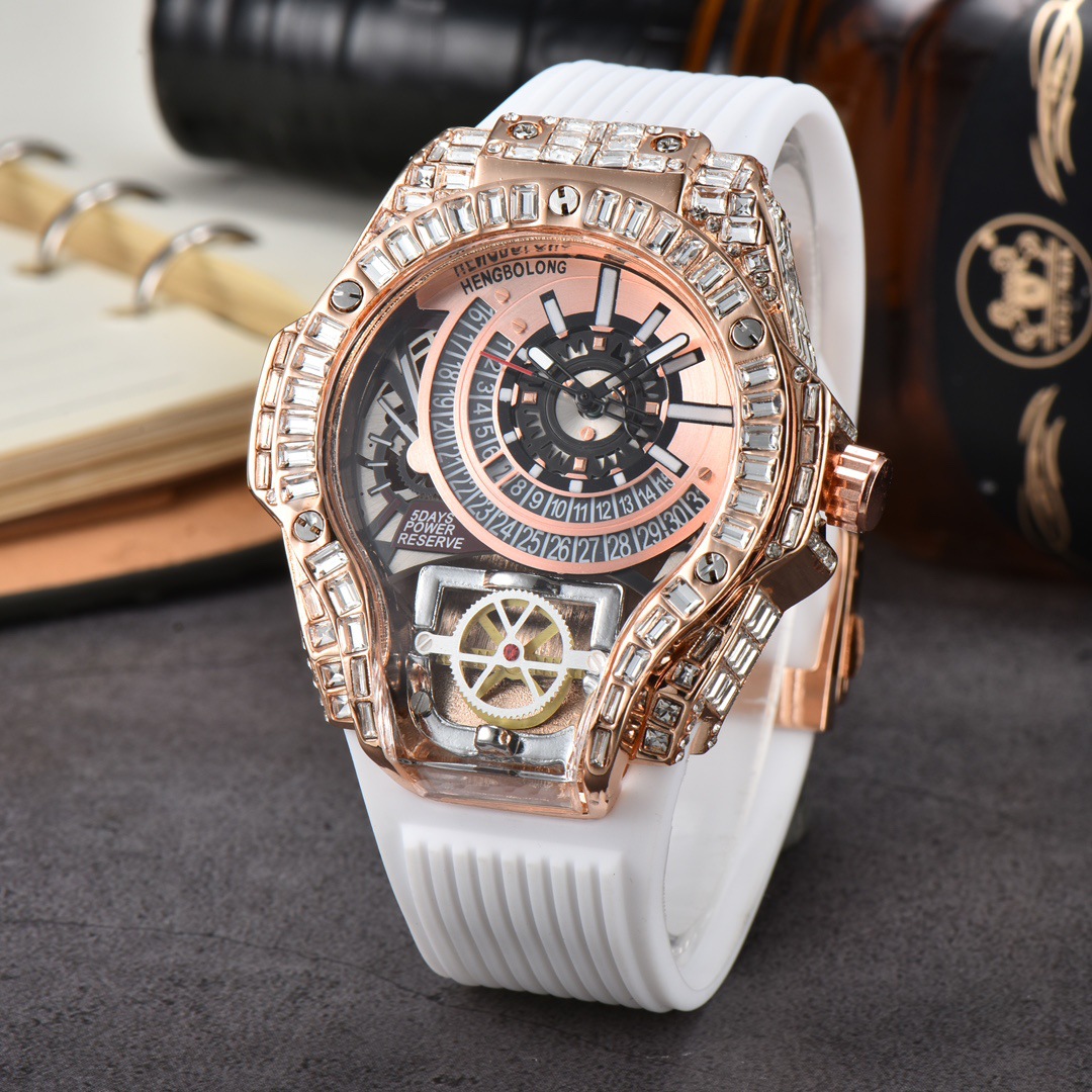 Luxury Watch With Rubber Strap - Caso de diamante completo negócios luxo