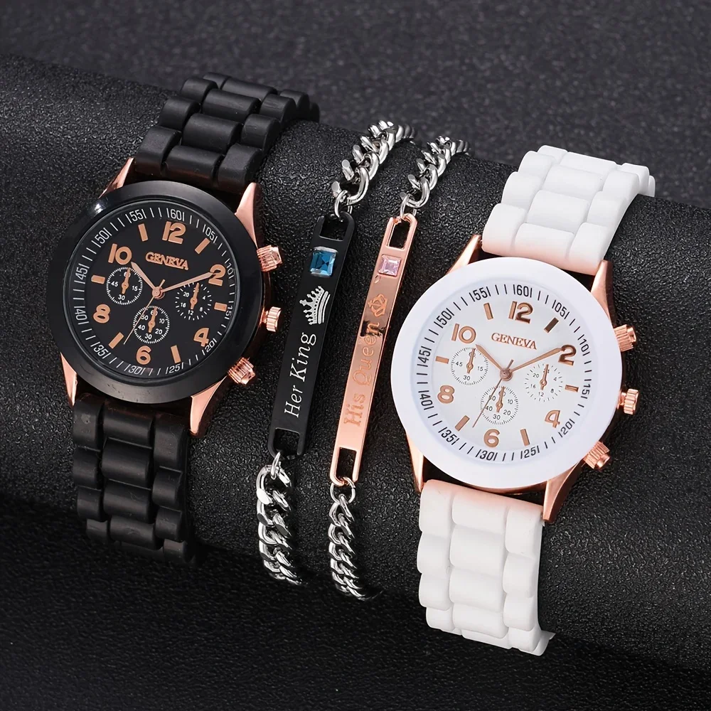 Luxury Watch With Rubber Strap - 2 pçs conjunto de relógio feminino