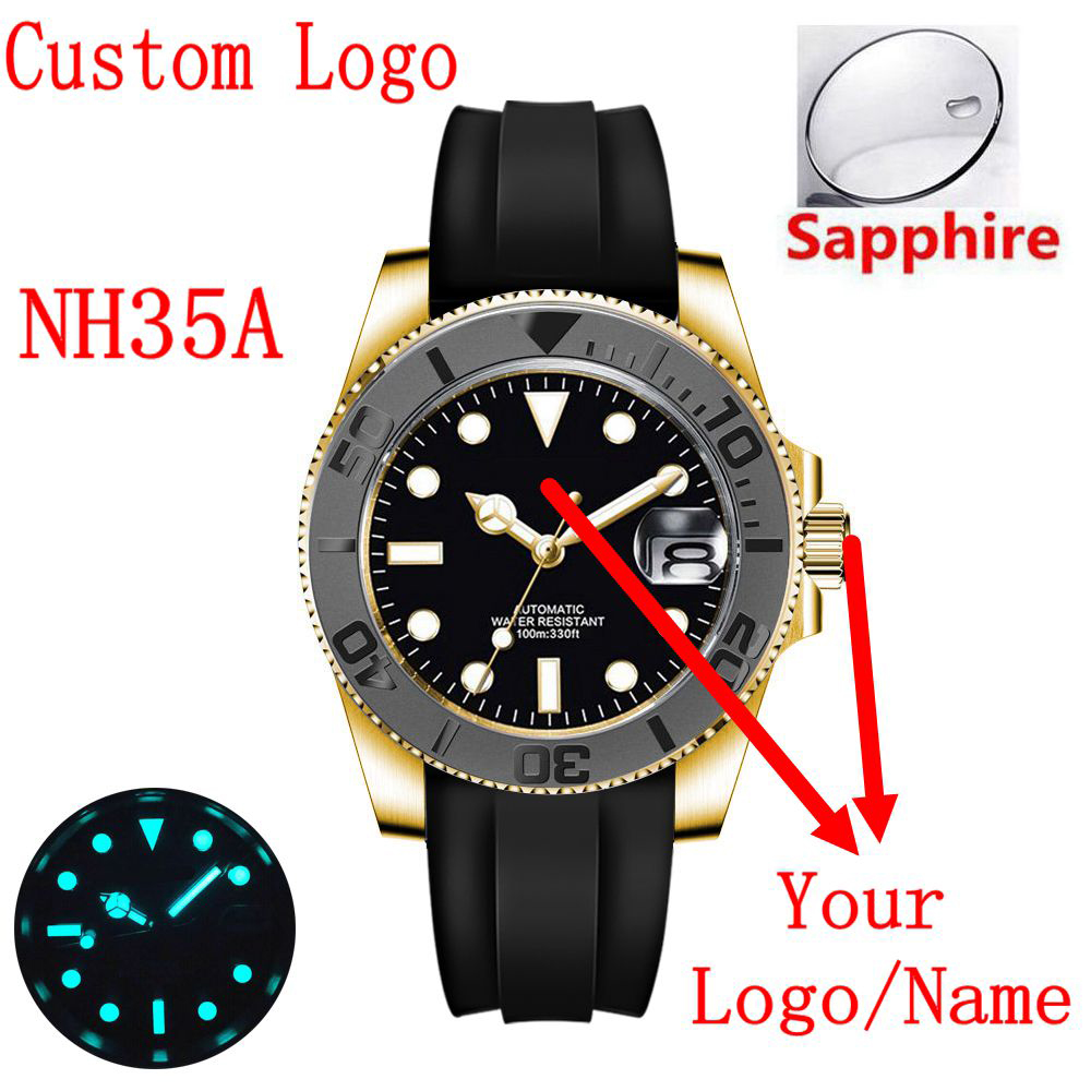 Luxury Watch Gold - Logotipo personalizado 40mluxo nh35/miyota relógio de