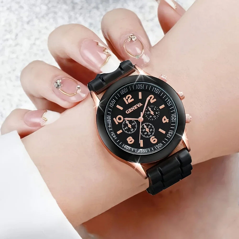 2 pçs conjunto de relógio femi - Luxury Watch With Rubber Strap avaliação e preço